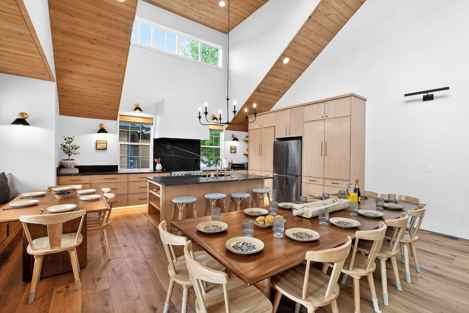 Two dining tables comfortably seat your full group at once, so no one has to eat in shifts during special family meals