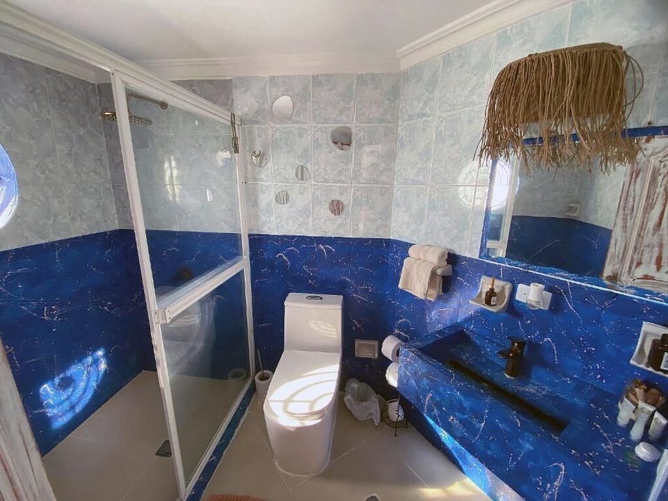 Basic Double Room, Sea View | Bathroom | Shower, towels, toilet paper