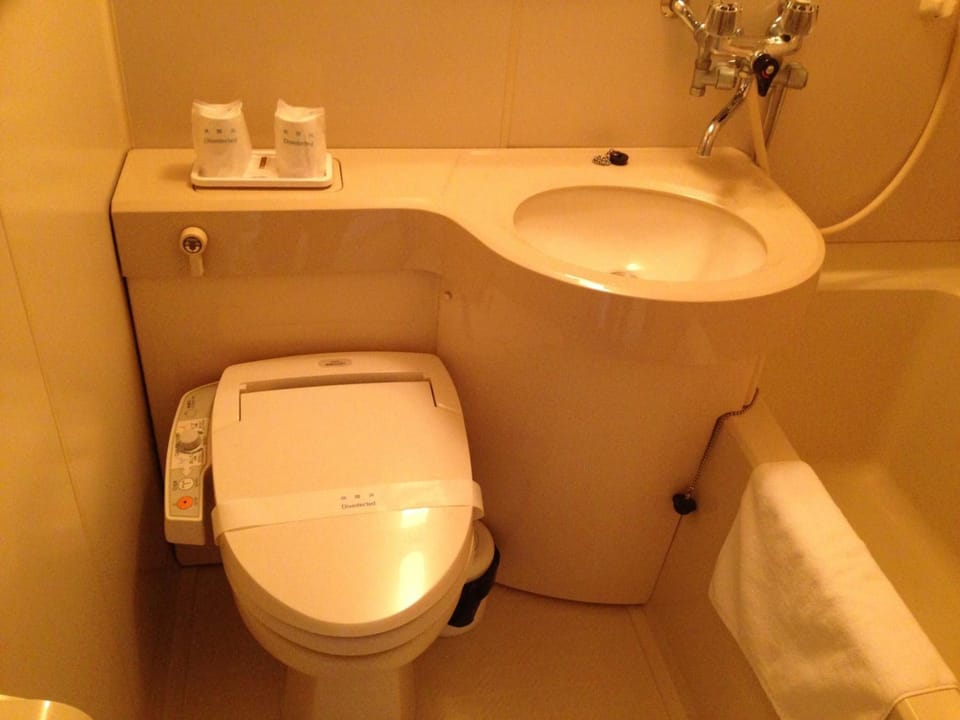 Combined shower/tub, hydromassage showerhead, free toiletries, slippers