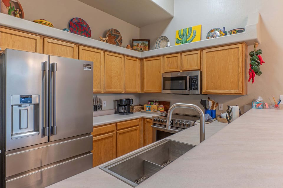 Well stocked kitchen has everything you need to prep and serve home cooked meals.