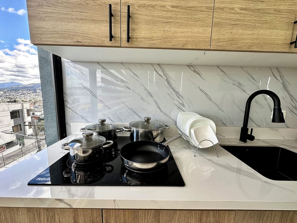 Comfort Double Room, City View | Private kitchen | Microwave, cookware/dishes/utensils
