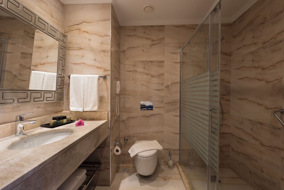 Economy Room | Bathroom | Shower, hair dryer, slippers, towels