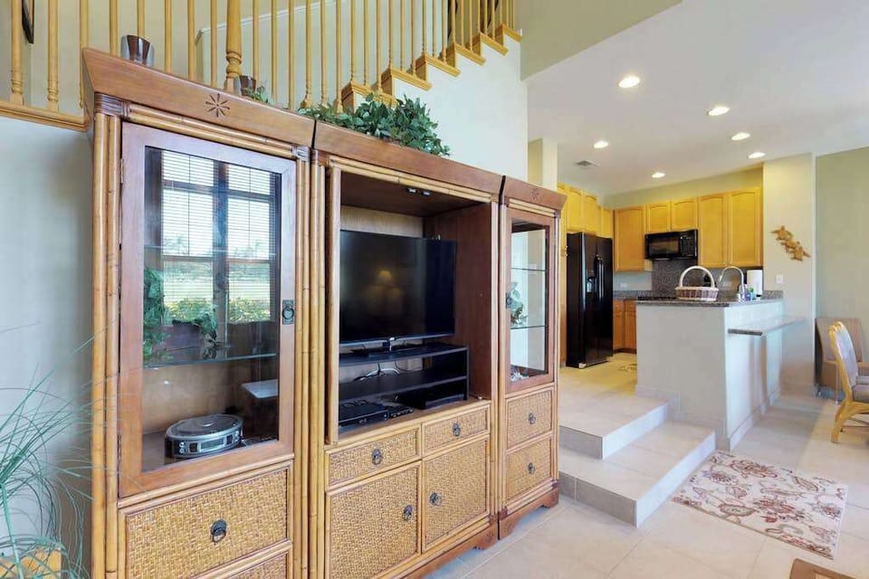 Wooden Media Entertainment Center & Kitchen Transition
