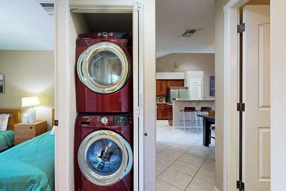In-home stackable washer and dryer let you pack light and enjoy the convenience of doing laundry during your stay.
