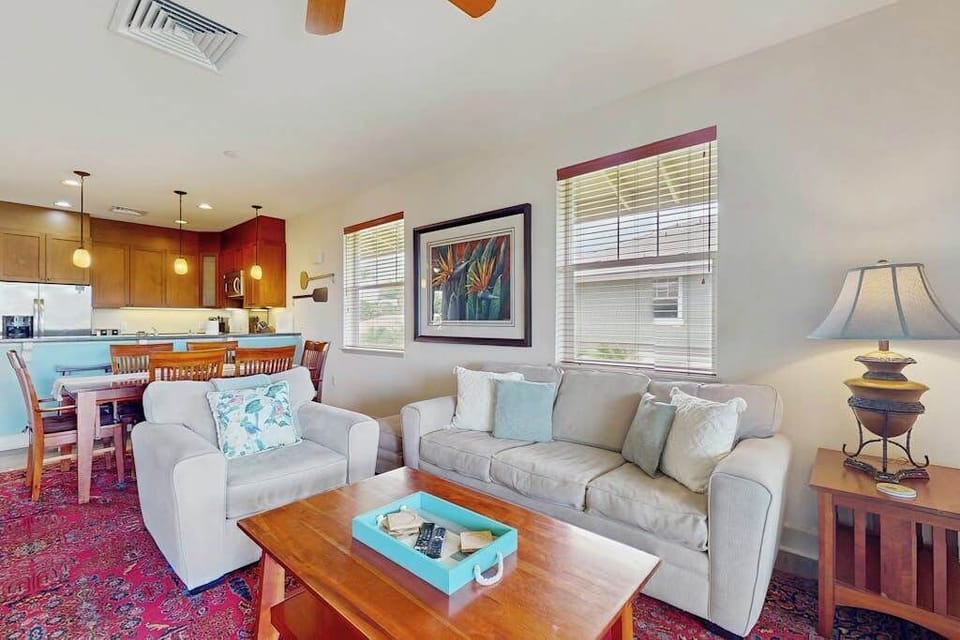 Open-Concept Living & Dining Space with Tropical Decor