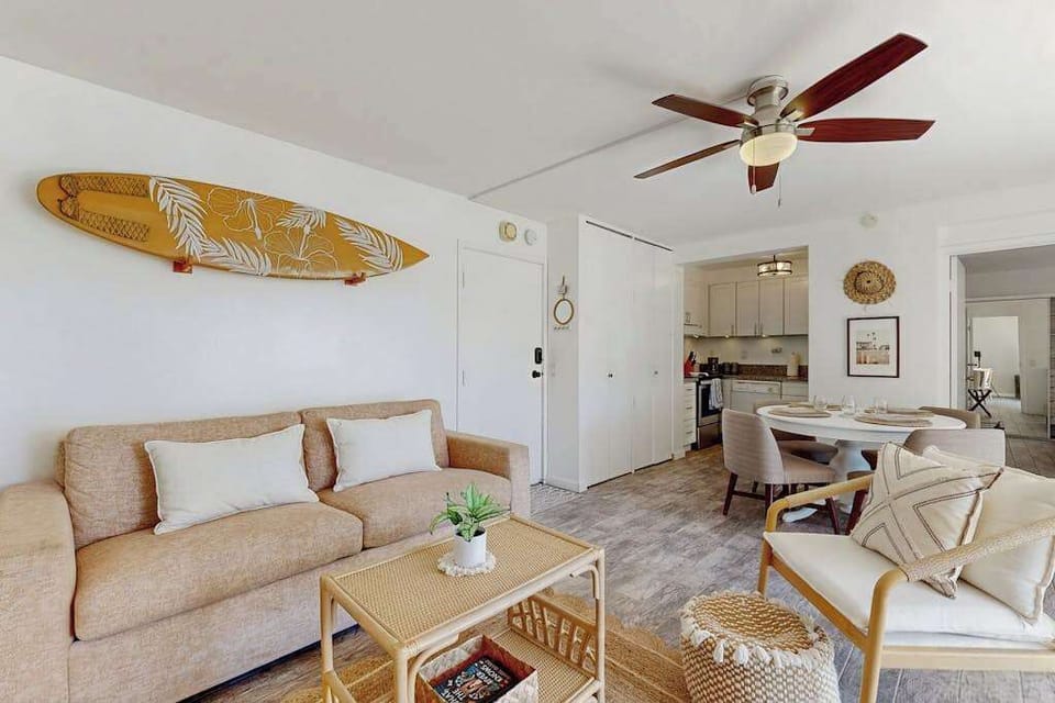 Sink into the comfy couch and relax in the welcoming living room.