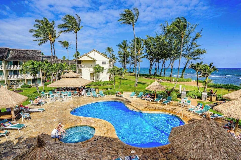 Resort Pool Surrounded By Tropical Palms
