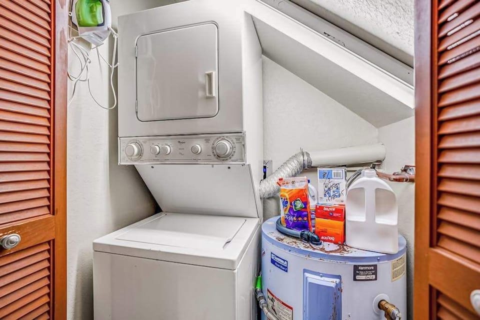 In-home stackable washer and dryer let you pack light and enjoy the convenience of doing laundry during your stay.