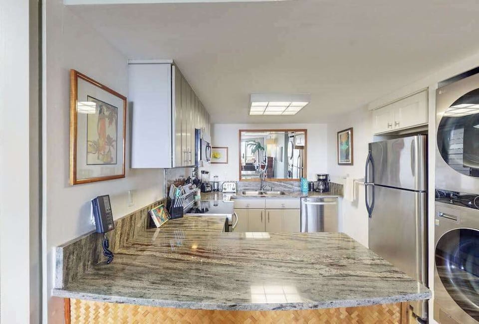 Spacious kitchen counter provides plenty of room for meal preparation
