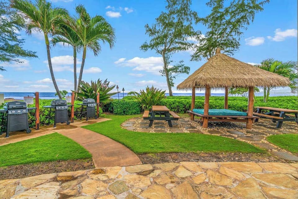 Enjoy Shaded Relaxation By The Grilling Station