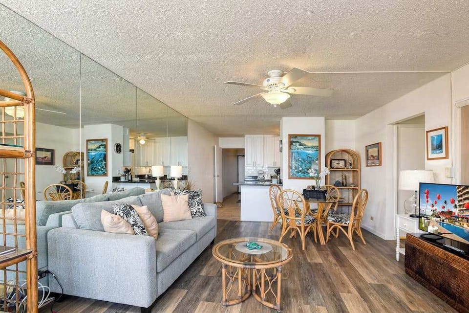 Living room open to the dining room for the open concept feel.