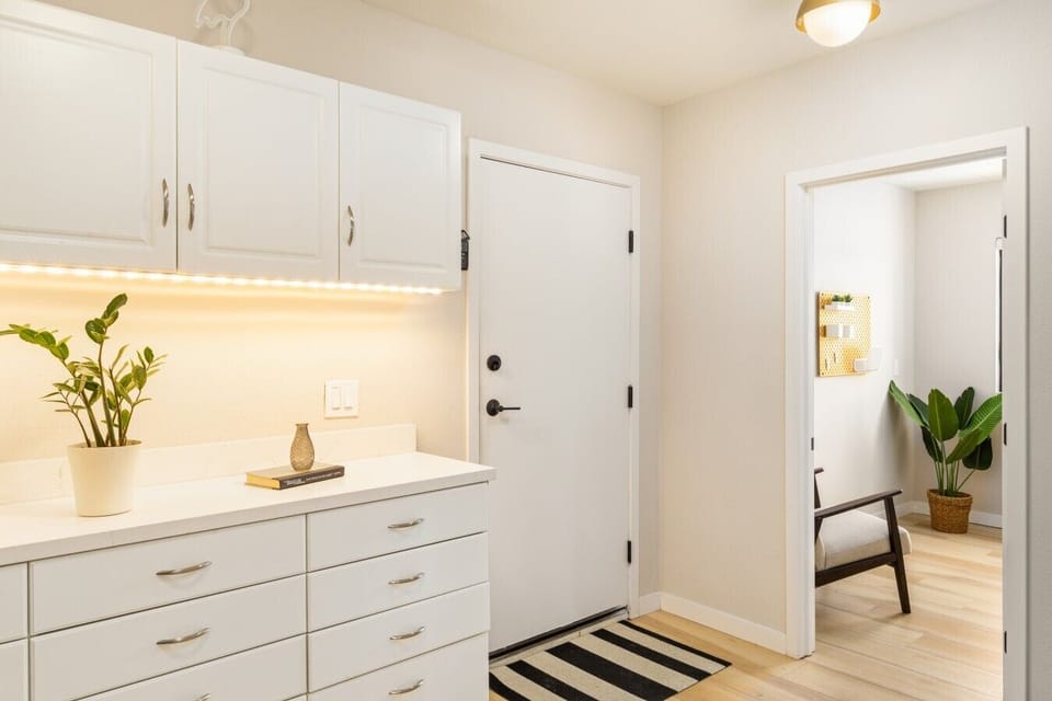 A stylish little nook with soft lighting, perfect for getting ready.