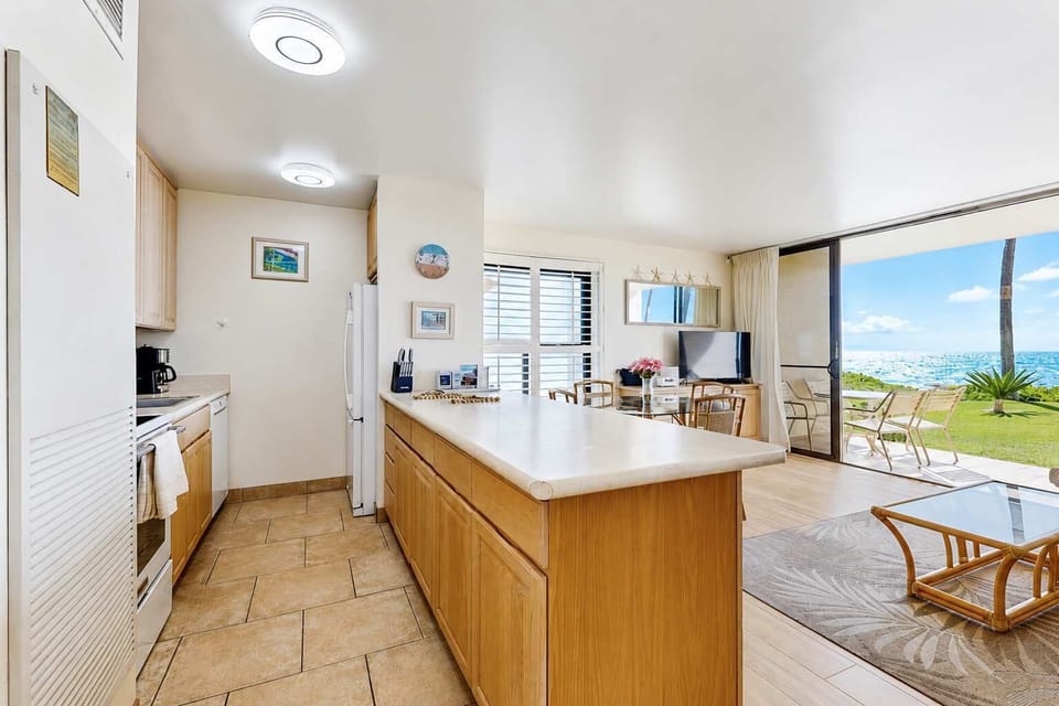 Fully stocked kitchen with a view.