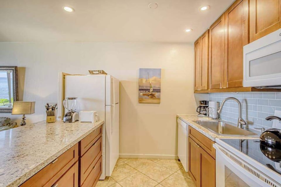 Updated kitchen with everything you need for a quiet meal in your home away from home.