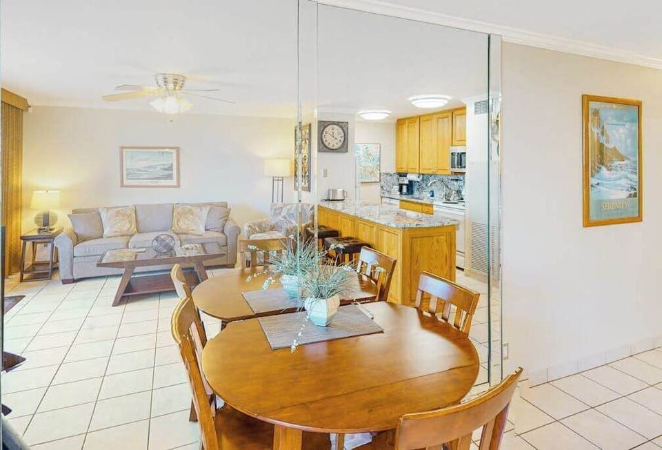 Dining room with seating for three.