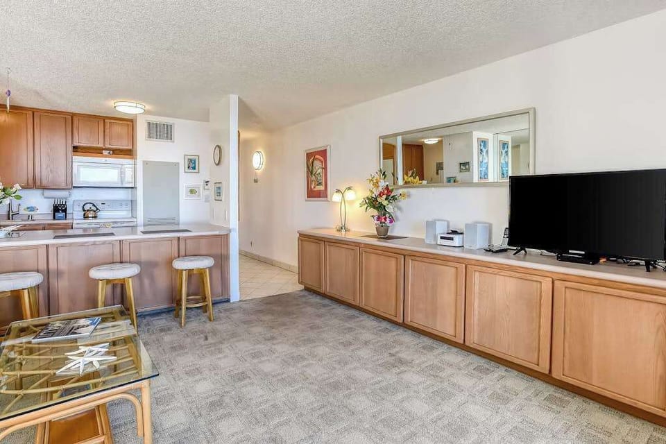 Open living area with a fully equipped kitchen