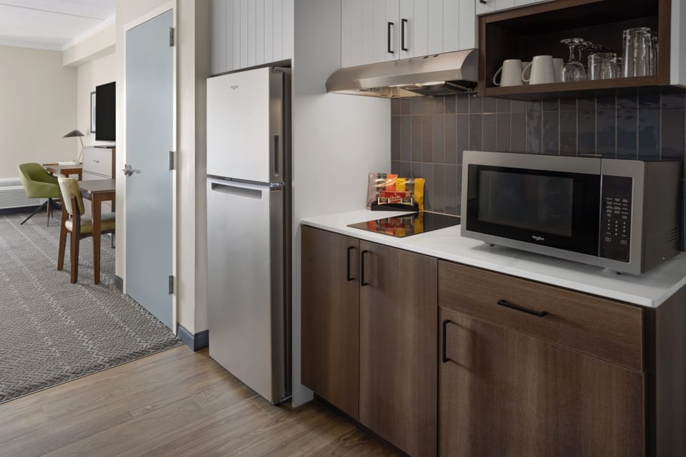 Fridge, microwave, coffee/tea maker