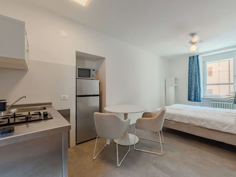Interior Design, Flooring, Furniture, Floor, Ceiling, Room, Apartment, Bedroom, Chair, Kitchen