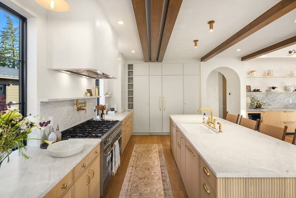 Wide open counters here mean prep never feels crowded, even for sixteen.