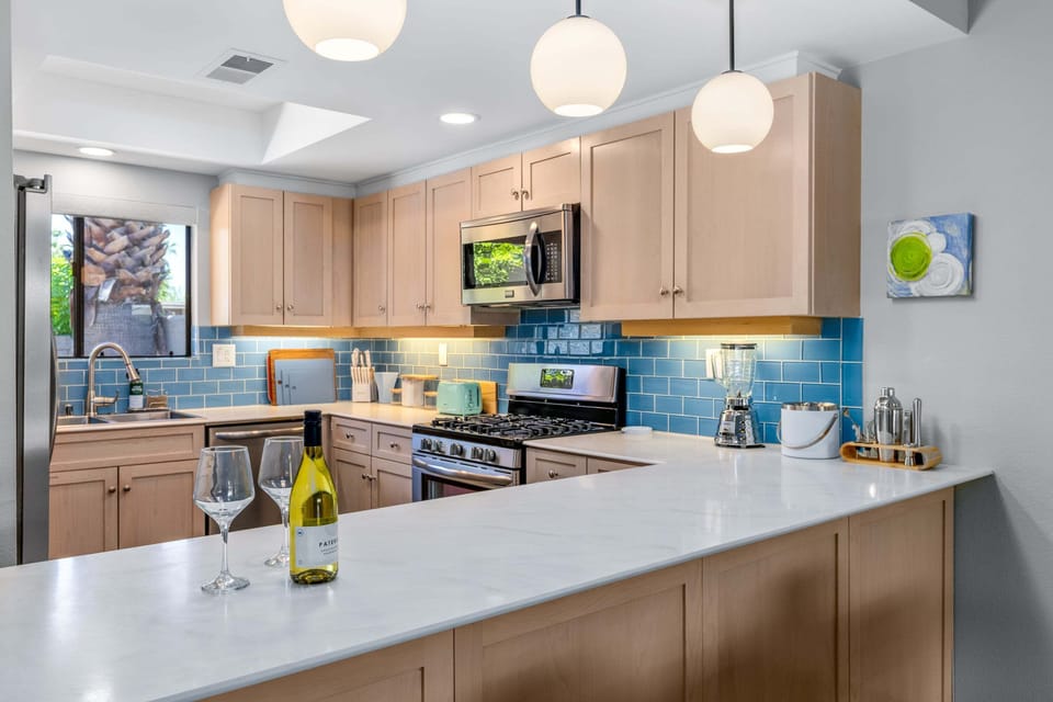 Stainless steel appliances, plenty of counter space, and cooking essentials.