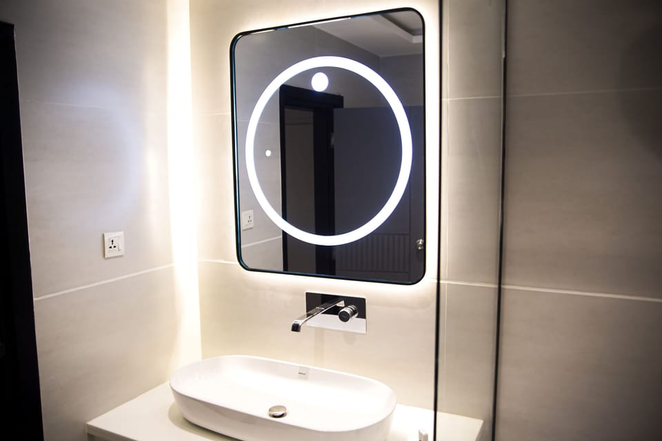 Shower, towels, soap, toilet paper