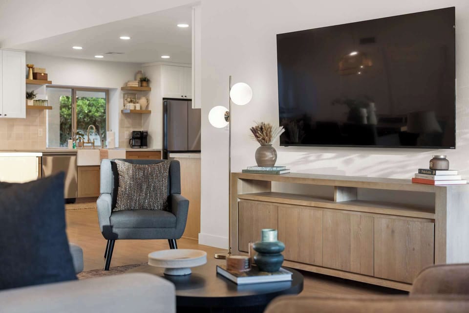 Cozy movie nights in a beautifully designed retreat.
