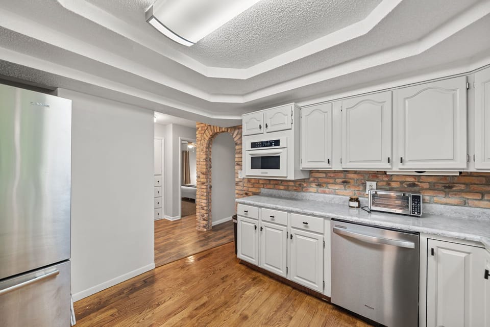 Kitchen with abundant storage keeps longer stays organized.