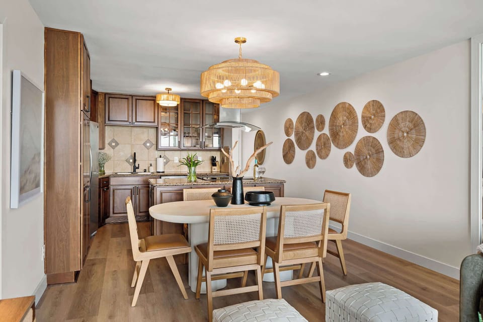 Dining table with seating for six. 