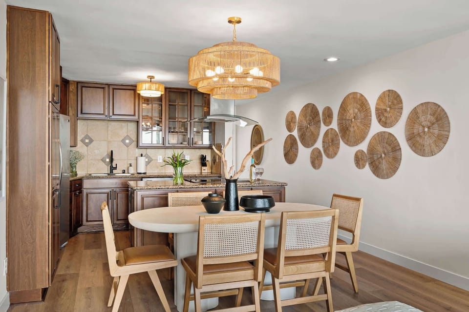Dining table with seating for six. 