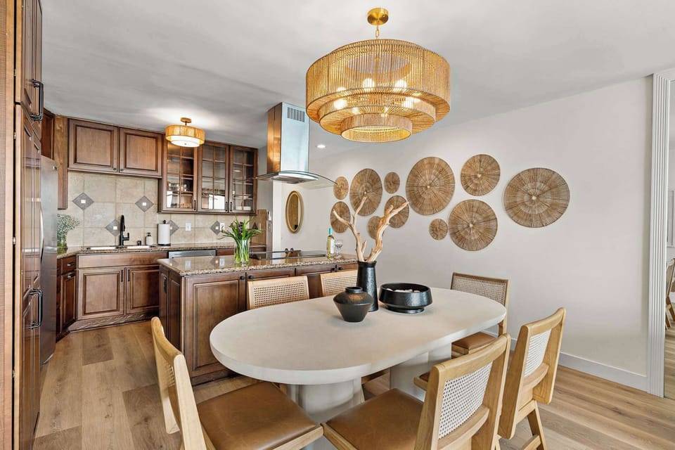 Dining table with seating for six. 