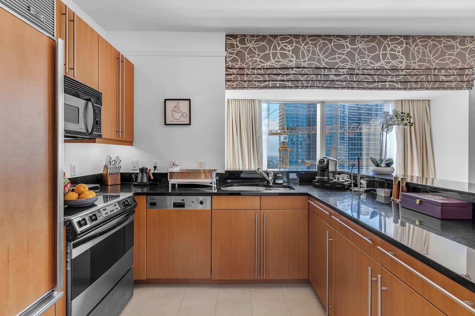 The sleek kitchen is well equipped for an unforgettable getaway​