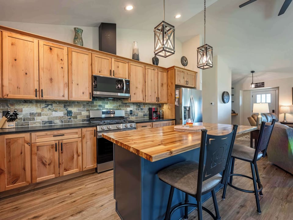 Kitchen is well equipped for your group for making homemade meals, sharing laughs over a cup of coffee, or sipping a glass of wine after a perfect day!