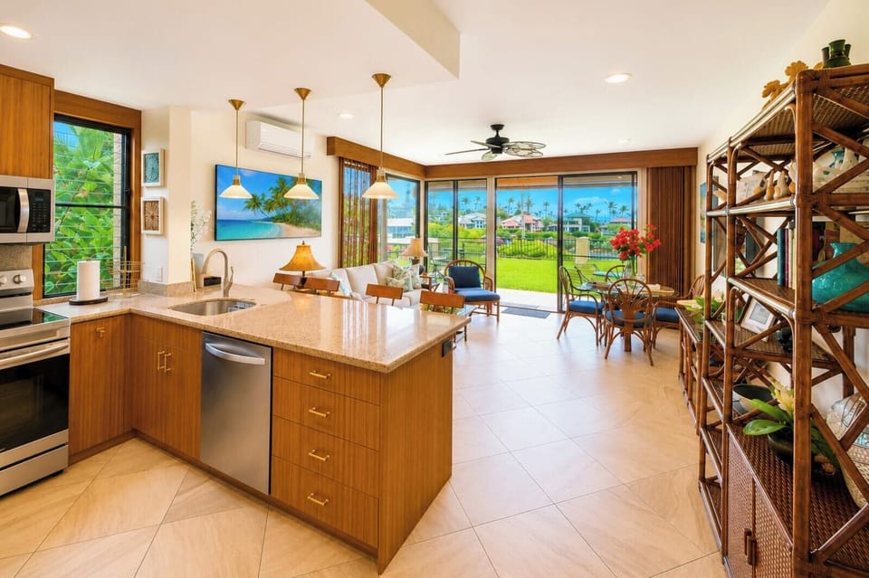 Spacious kitchen with generous counter space for easy vacation dining