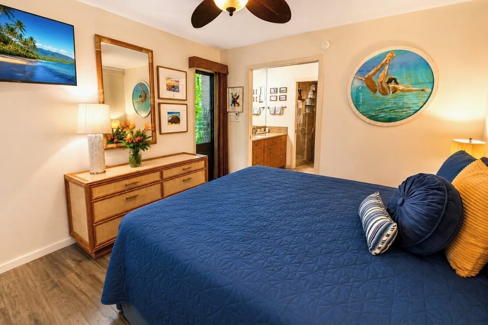 Wake refreshed in a serene bedroom with tropical island charm