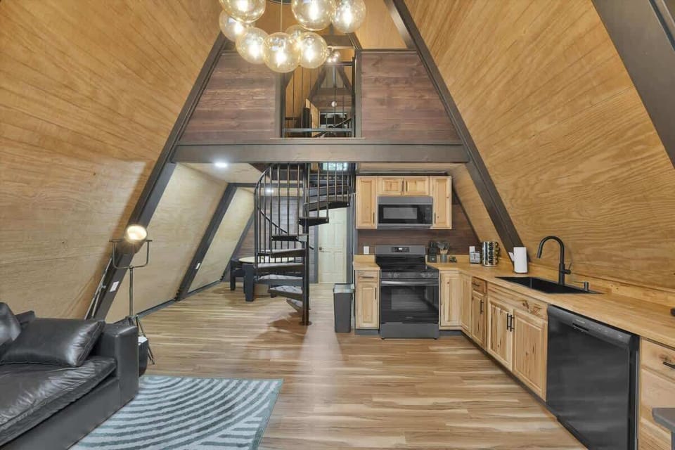 Modern A-Frame Kitchen & Open Living Area