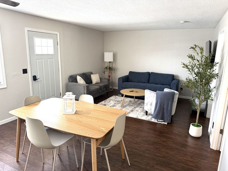 Living room with pull out sofa bed, new smart TV
