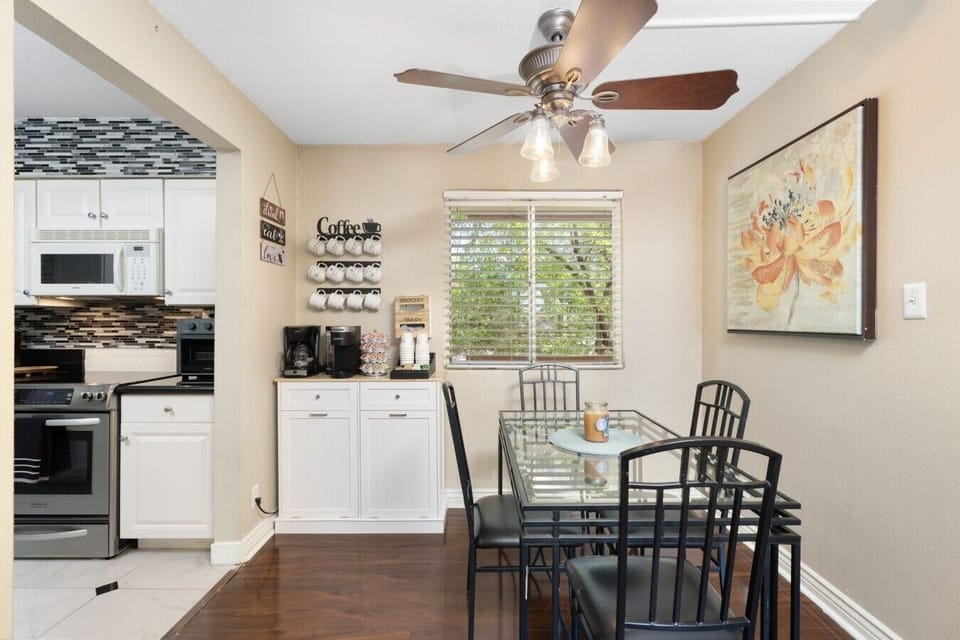 Enjoy an open-concept dining space with the kitchen just steps away.