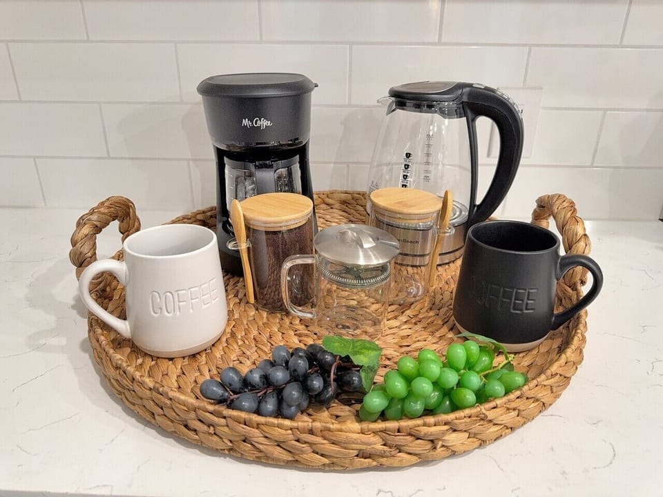 Start your morning with a freshly brewed cup of coffee from our cozy coffee corner