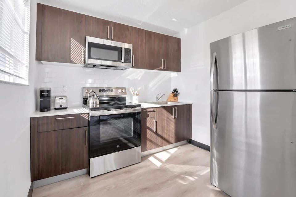 Cook with ease in the fully equipped kitchen featuring everything you need for home-style meals.