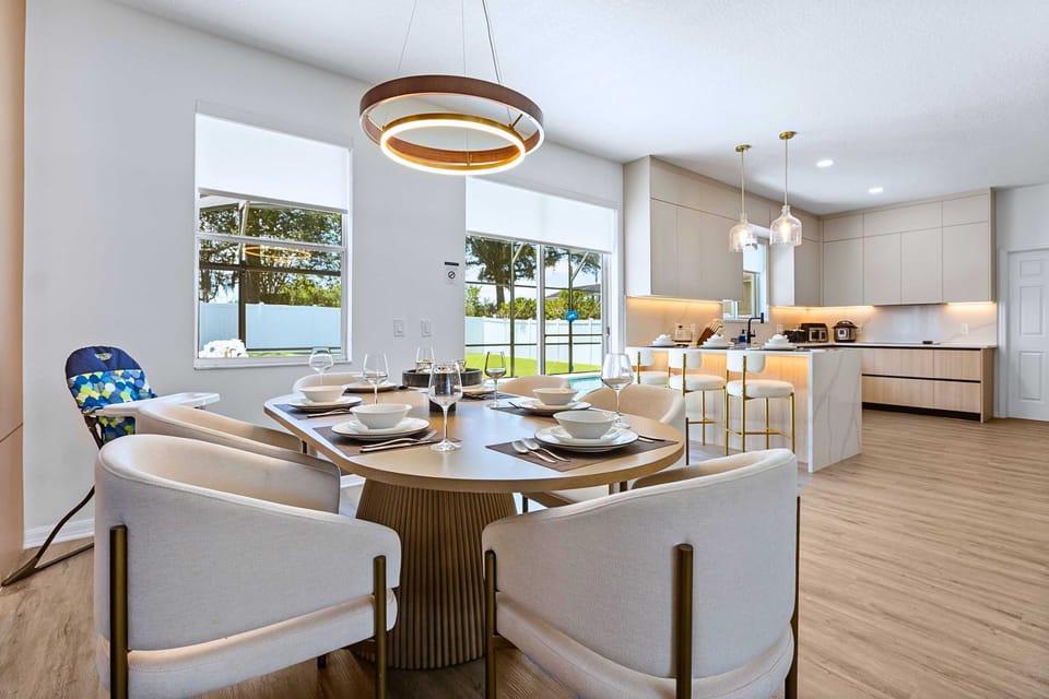 Ready for family dinners. A beautiful dining setup for six with room for your littlest guest