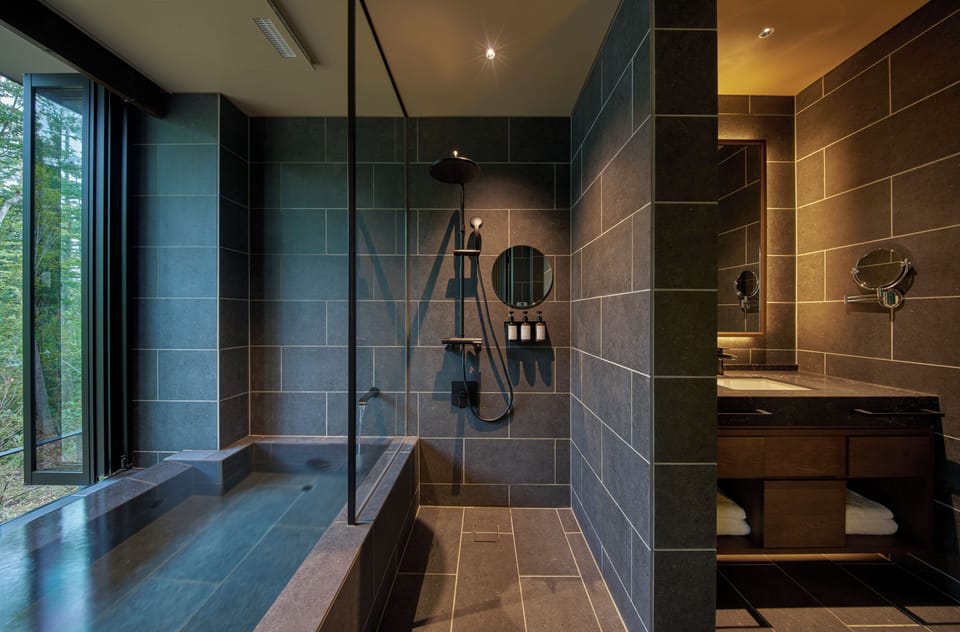 Separate tub and shower, free toiletries, hair dryer, slippers