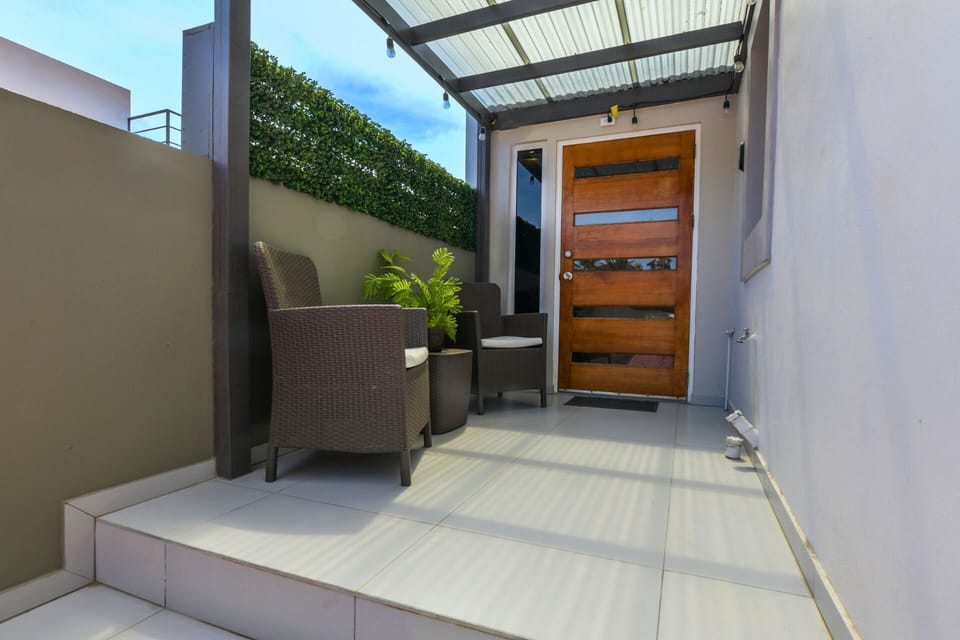 A warm welcome with a cozy sitting area