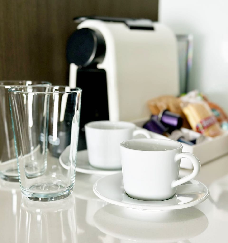 Nespresso coffee pods and a variety of teas.