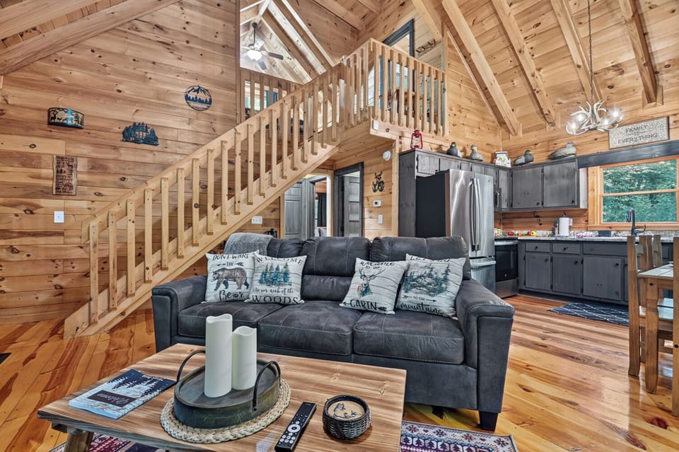 Vaulted ceilings, warm wood interiors, and a true wood-burning fireplace create the perfect gathering place for making memories with that someone special