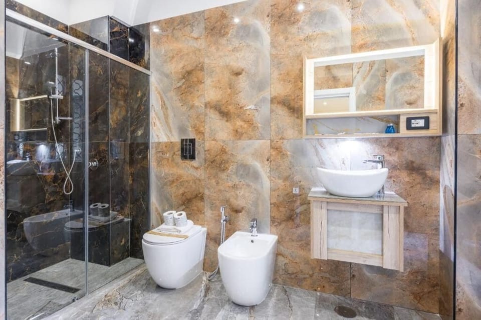 Bathtub, hair dryer, towels, soap