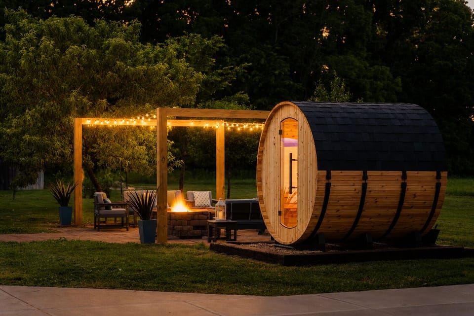 Unwind in the cedar sauna, then gather around the firepit under the stars after a day exploring Hocking Hills.
