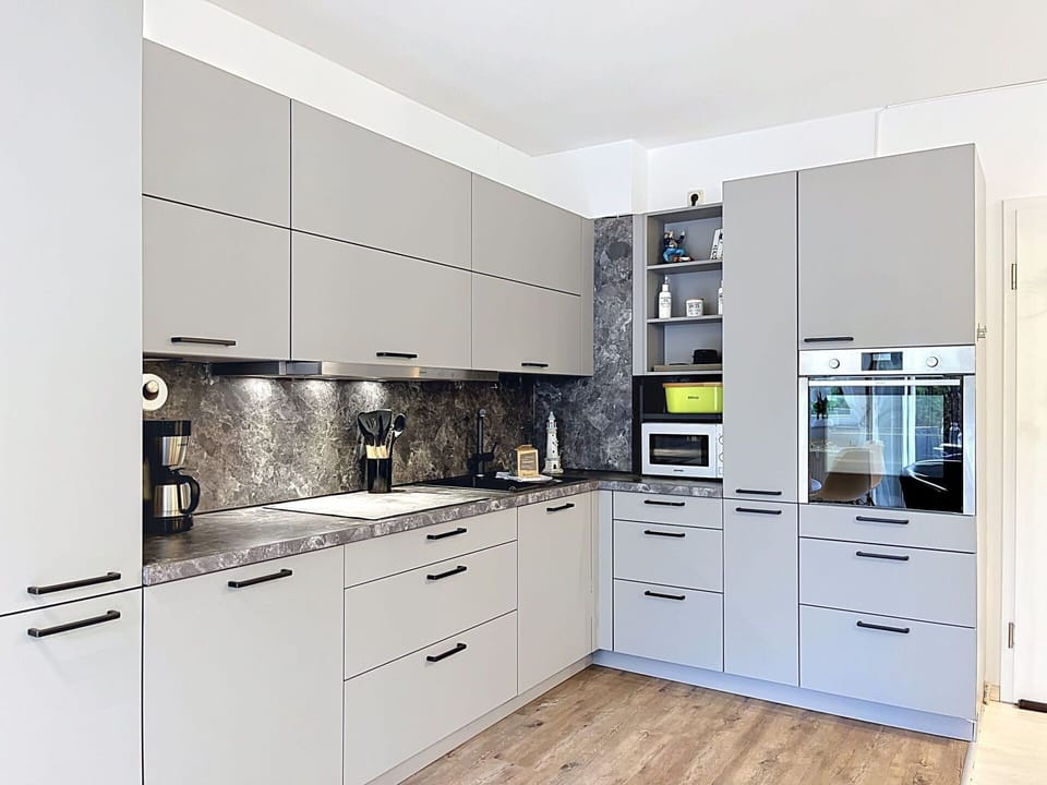 Kitchen, Kitchen Appliance, Cabinetry, Countertop, Major Appliance, Furniture, Flooring, Interior Design, Drawer, Wood