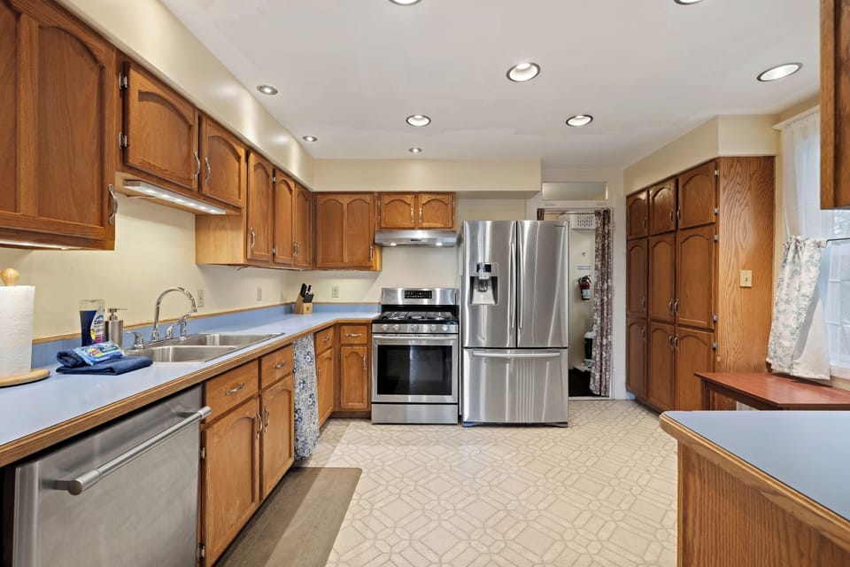 Full kitchen is well stocked for your inner chef