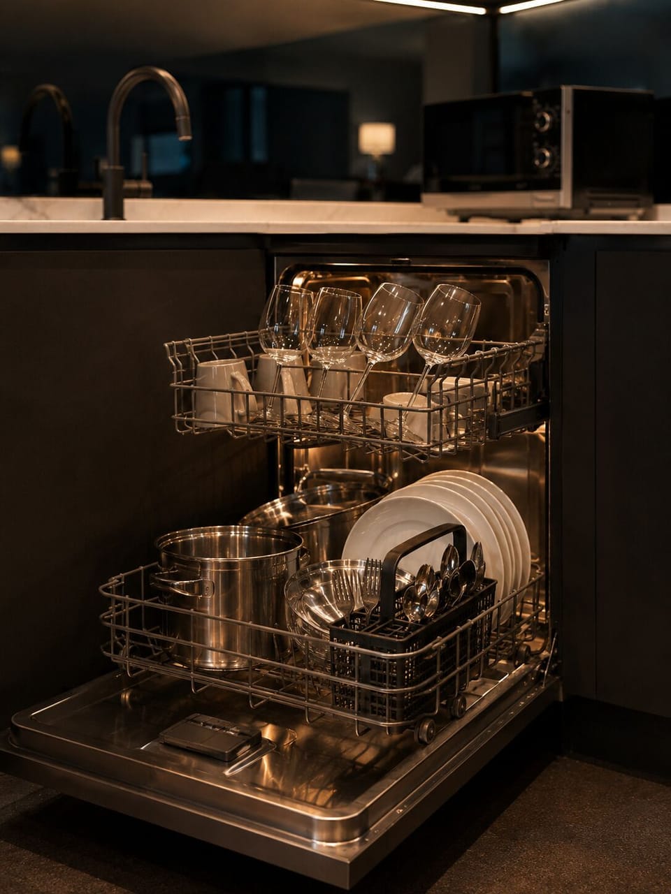 Modern kitchen with full-size dishwasher and sleek upscale finishes