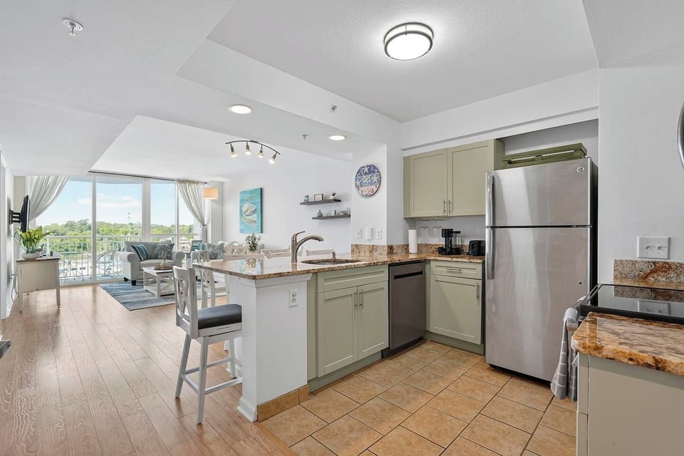 Fully equipped kitchen with everything you need for home-cooked meals or extended stays